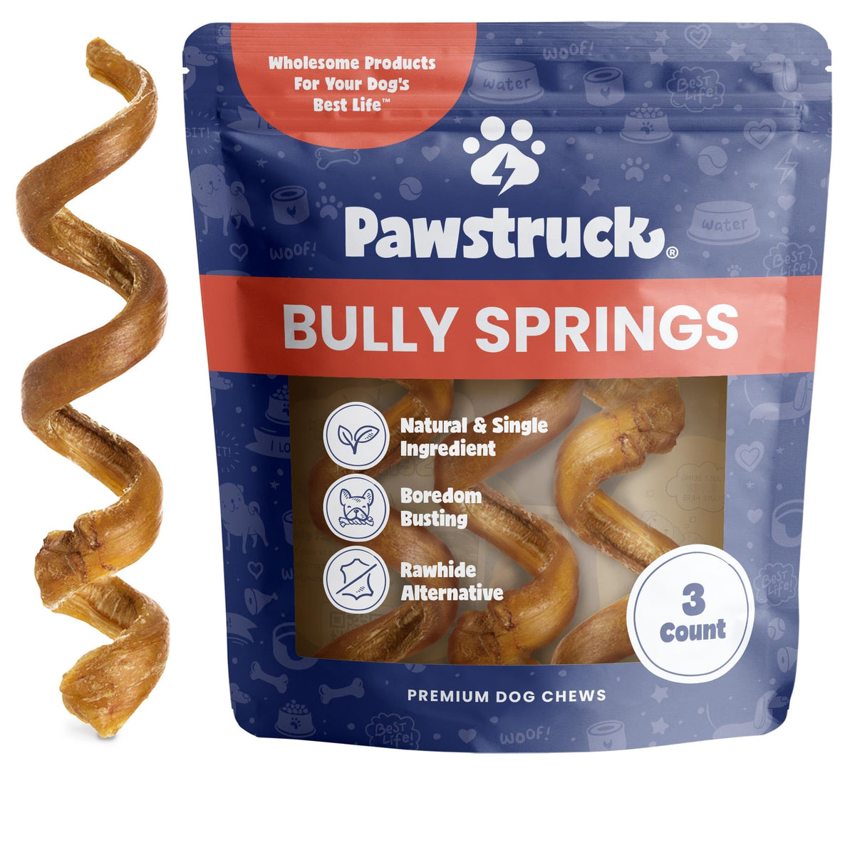 Pawstruck palitos de res 6in en forma de resorte para masticación prolongada