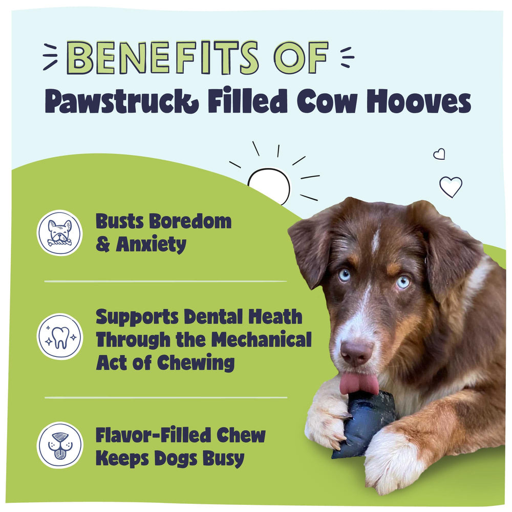 Pawstruck pezuñas de vaca rellenas mantequilla cacahuate, sabroso y duradero para masticar.