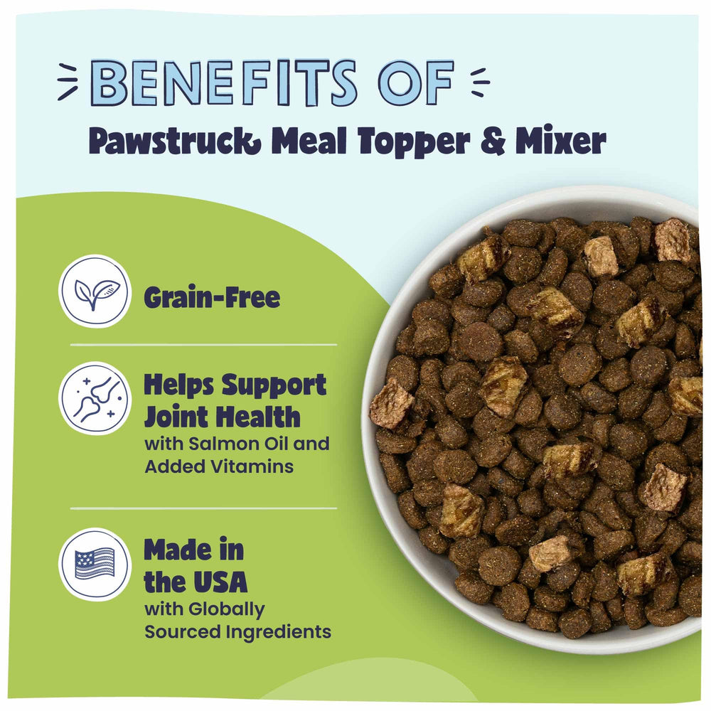 Pawstruck topper nutritivo con carne y vitaminas para perros activos.