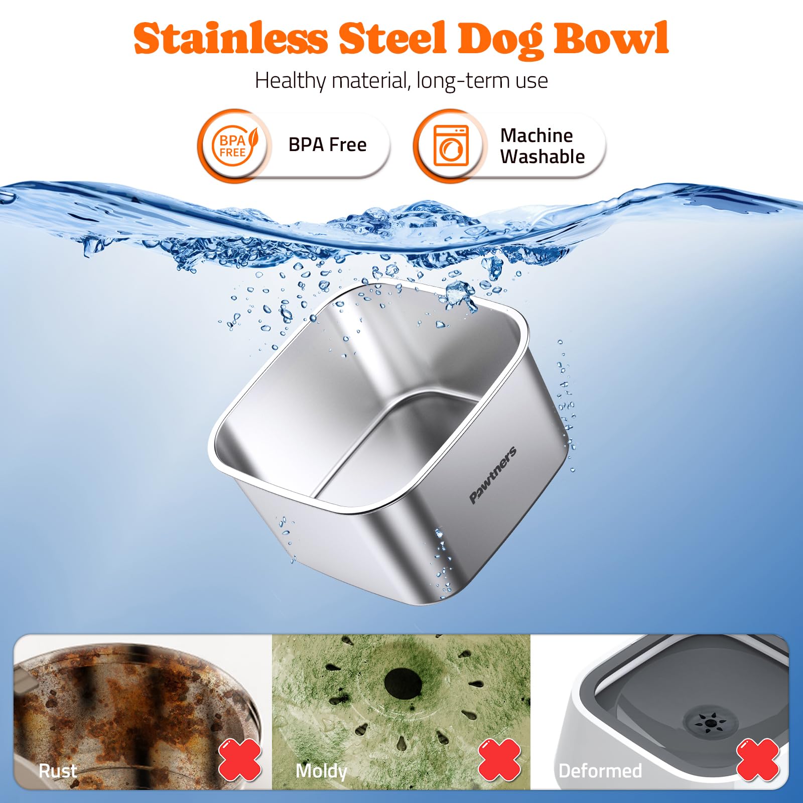 Pawtners acero inoxidable durable y libre de BPA para agua segura.