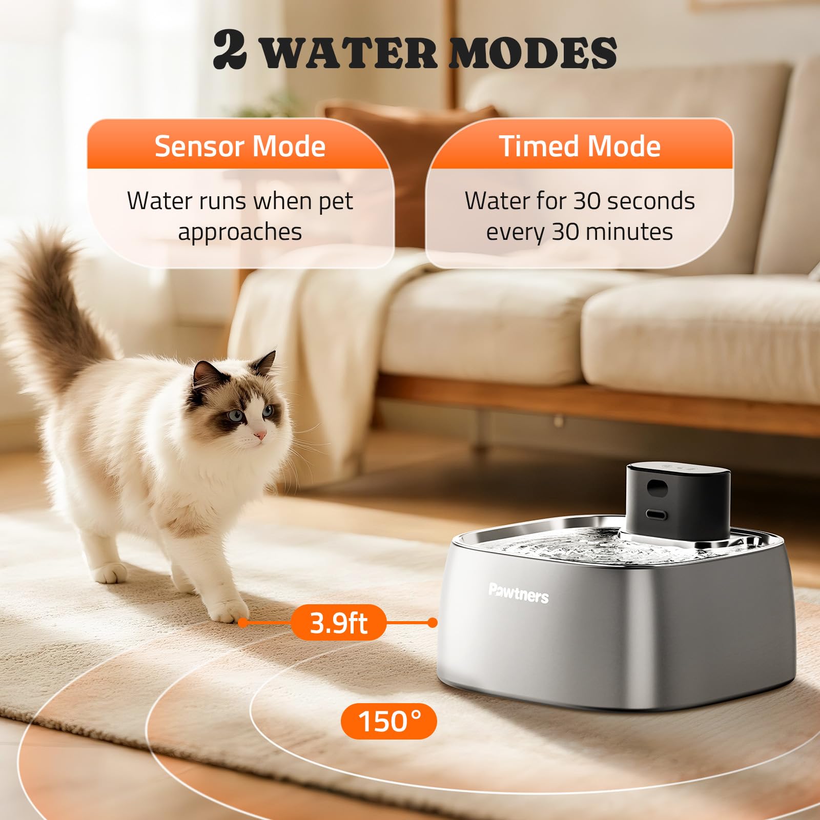 Pawtners con modo sensor activa el flujo cuando el gato se acerca