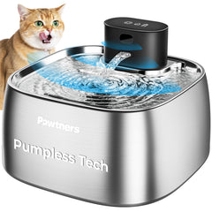 Pawtners fuente de agua para gatos sin bomba, acero inoxidable y segura para beber