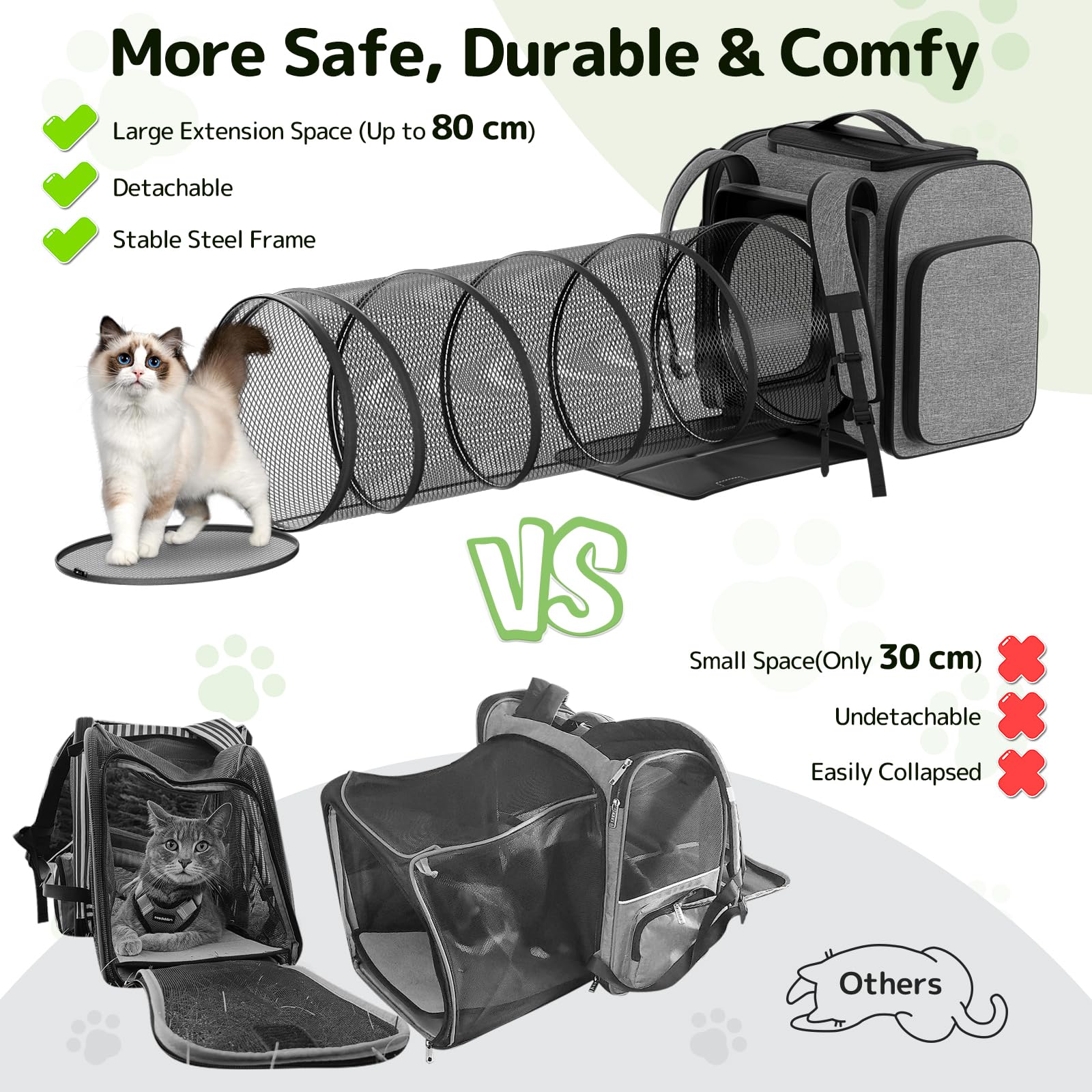 Pawtners Mochila para gato correas ergonómicas acolchadas para transporte cómodo.