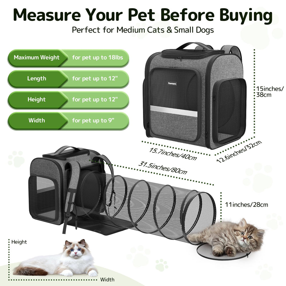Pawtners Mochila para gato estructura de hierro y malla anti-rayaduras para durabilidad.