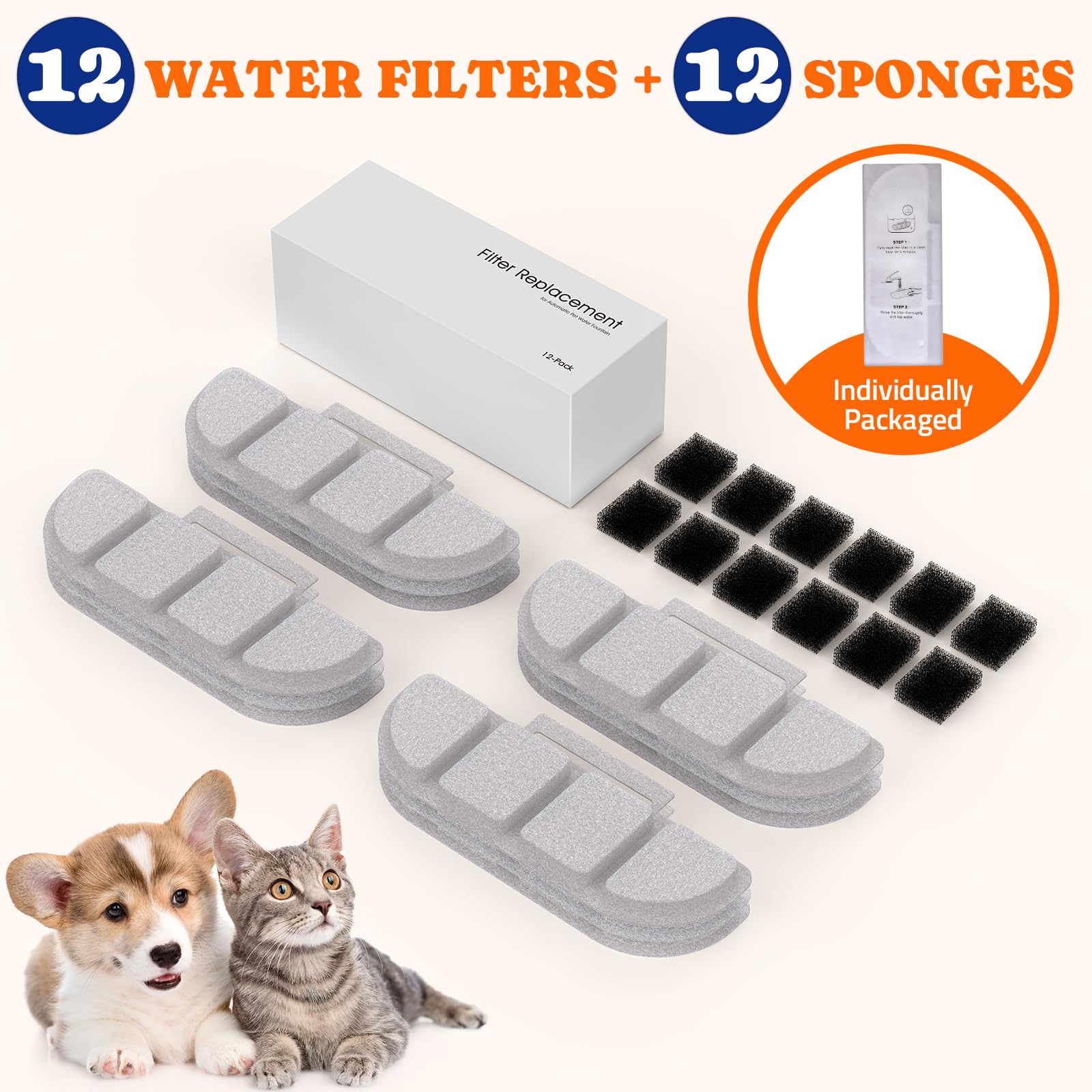 Pawtners paquete de 12 filtros, reposición continua para fuente.