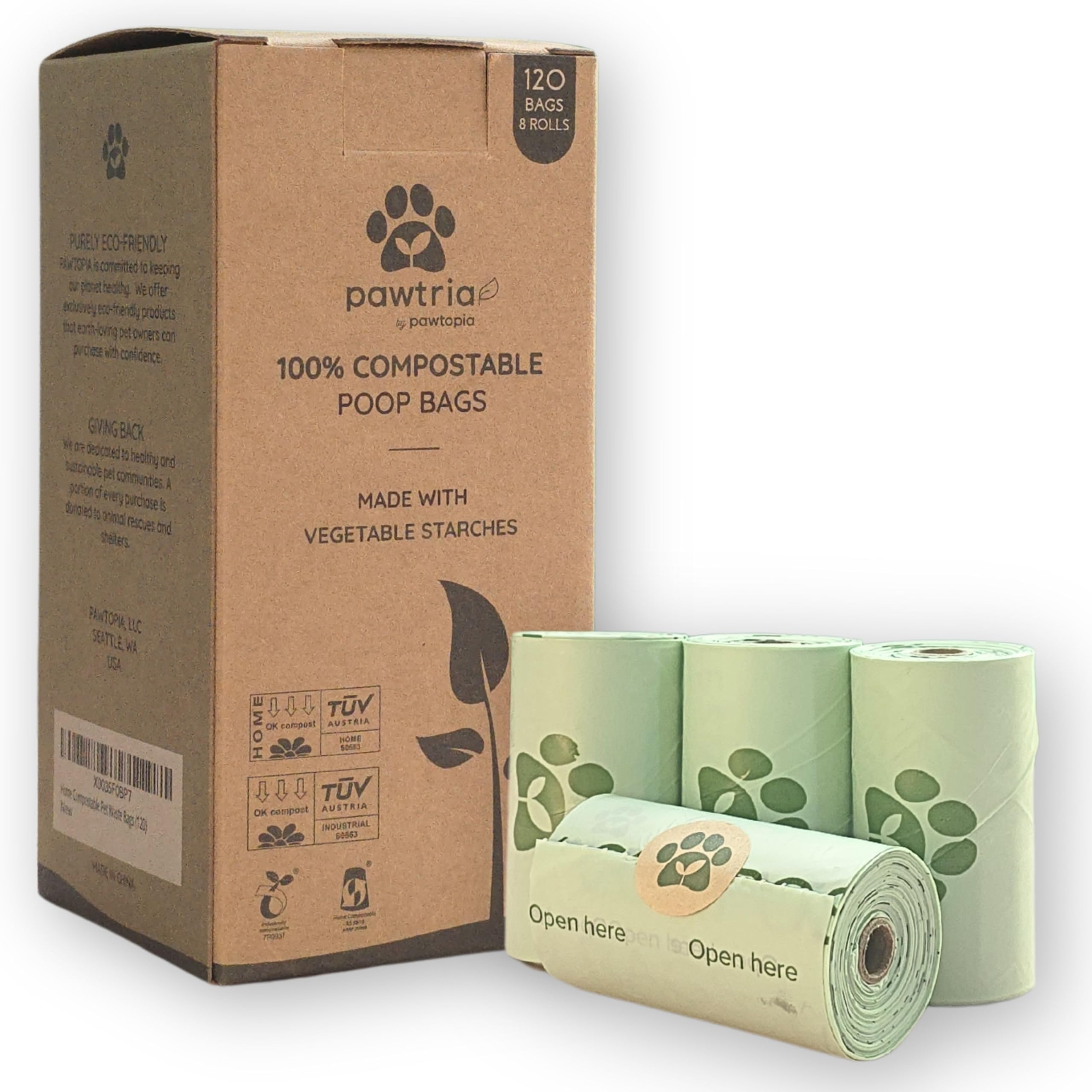 Pawtria sacs compostables, emballage recyclable et respectueux de l’environnement.