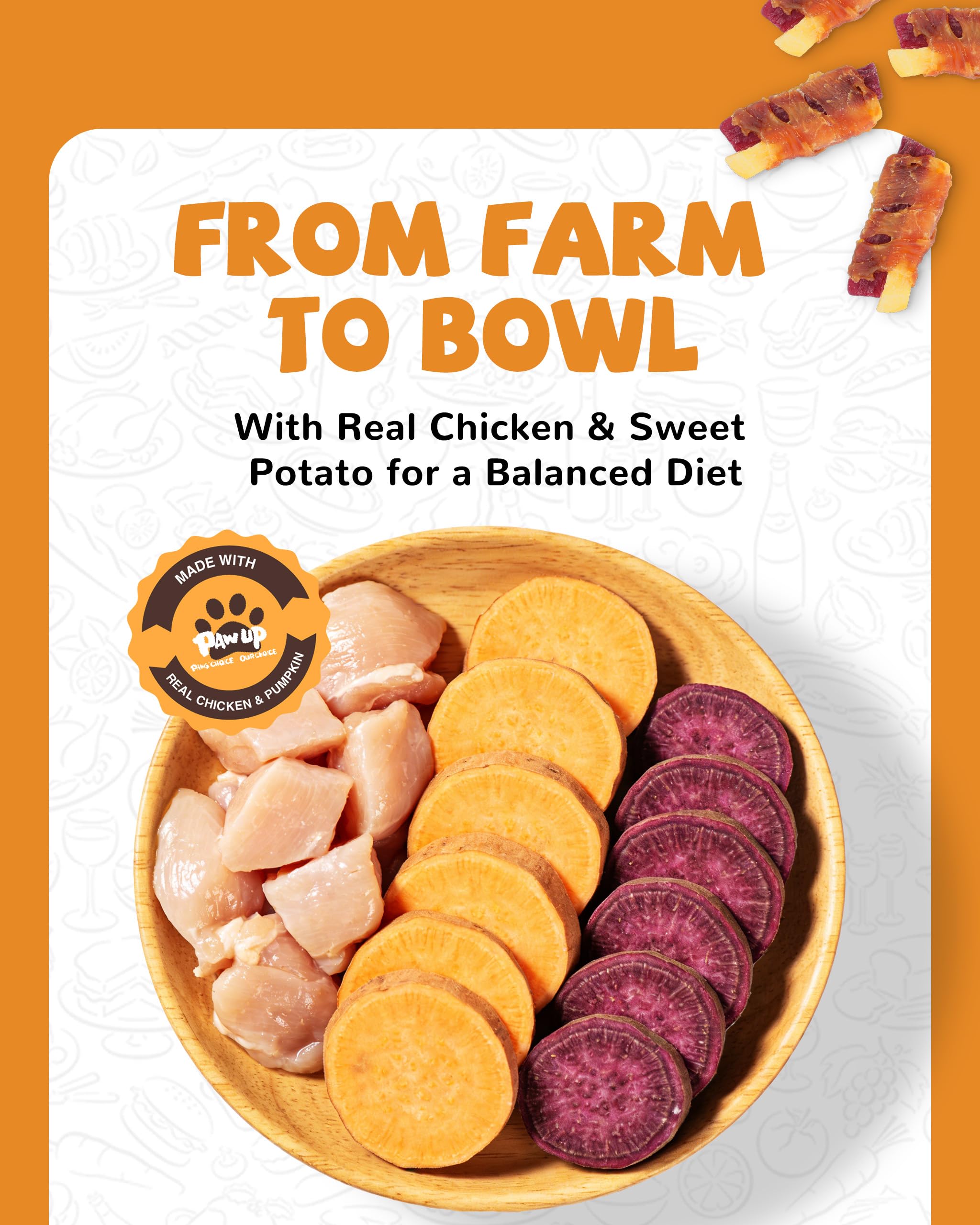 PAWUP batata morada, snack doble para digestión y vitalidad canina.
