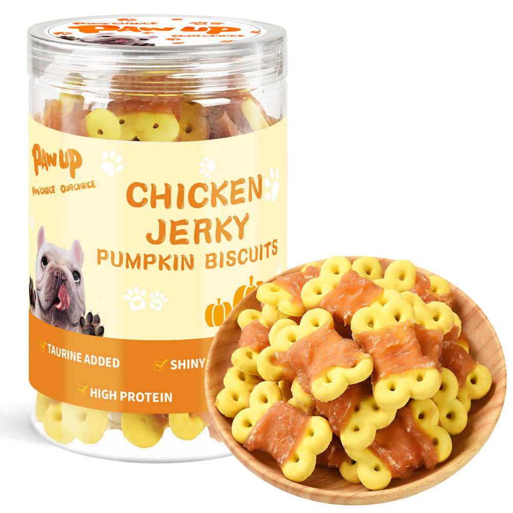 PAWUP biscuits poulet-potiron dans emballage clair, récompense idéale pour l'entraînement