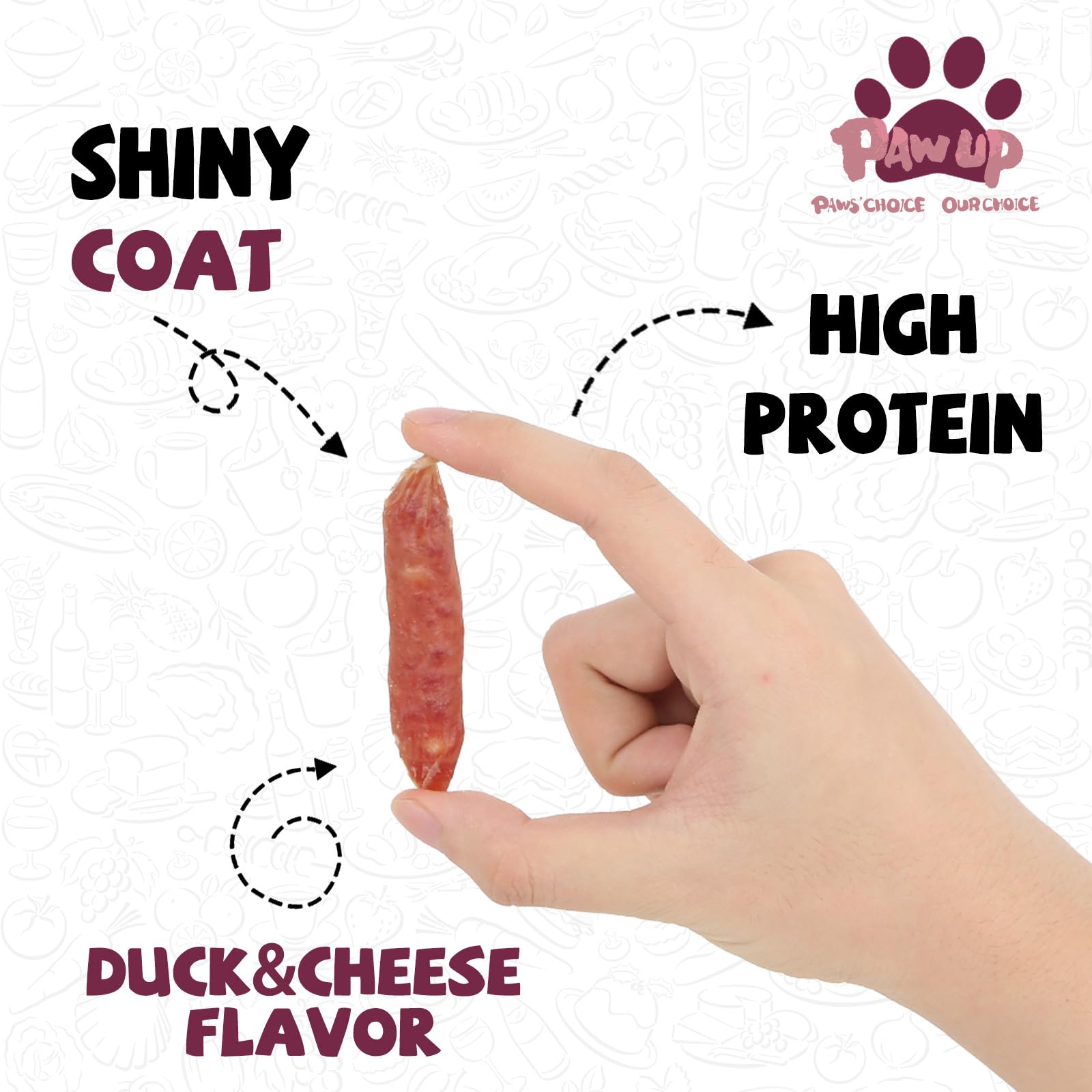 PAWUP snack de pato sin cuero crudo, fácil de masticar para perros pequeños.