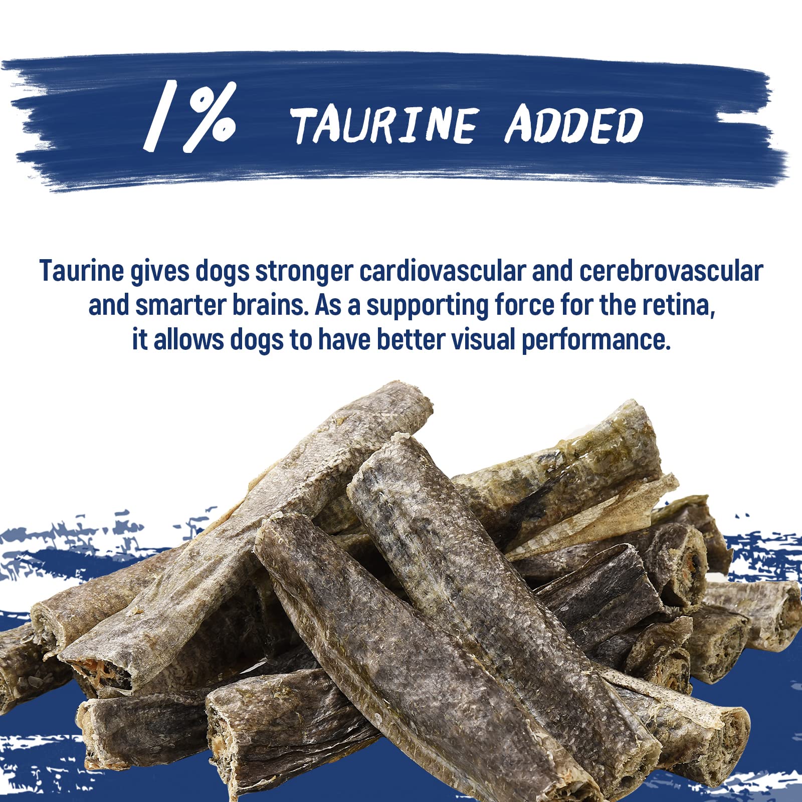 PAWUP Taurine-ajoutée-cabillaud-friandises, soutien potentiel cœur et énergie des chiens.