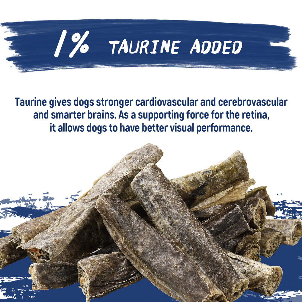 PAWUP Taurine-ajoutée-cabillaud-friandises, soutien potentiel cœur et énergie des chiens.