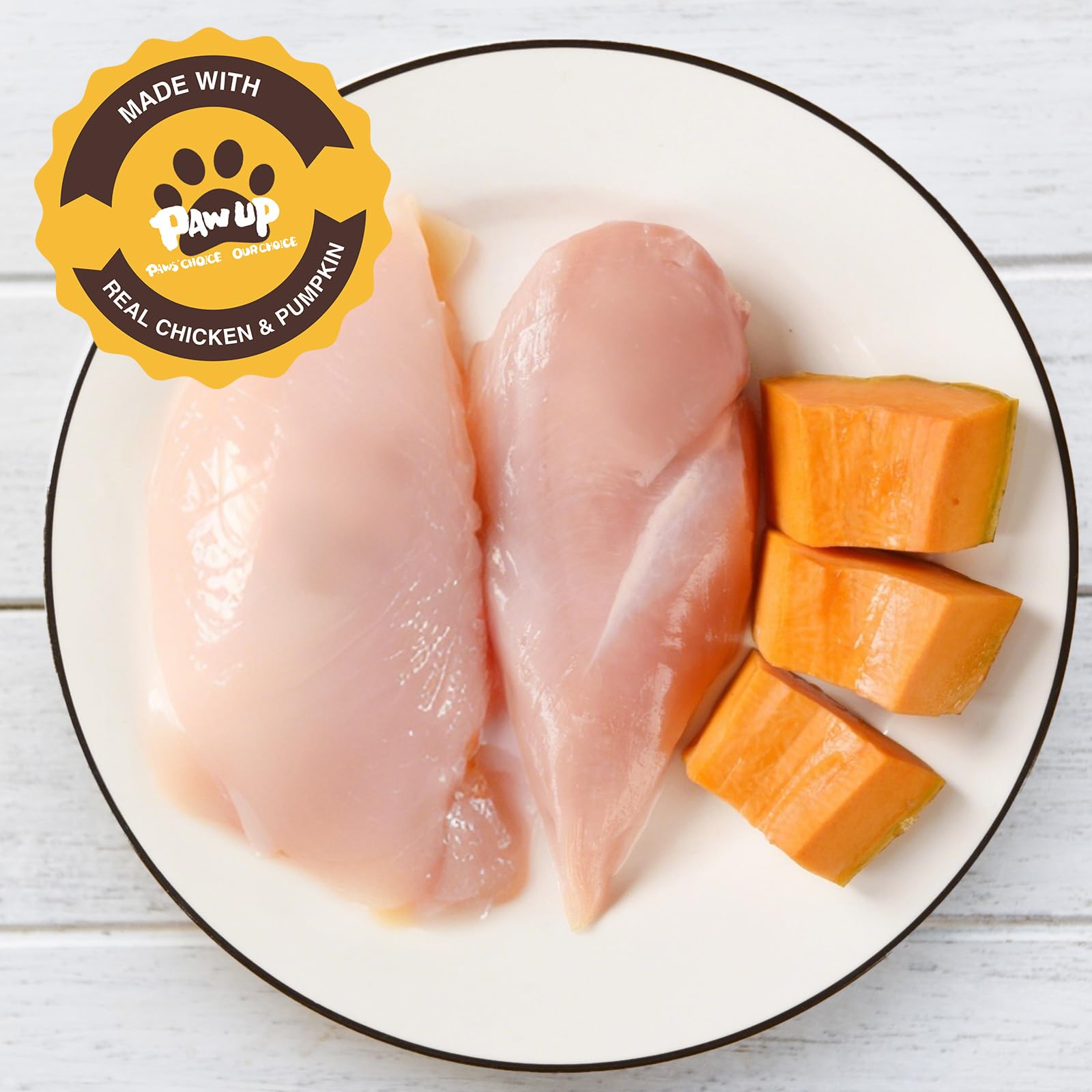 PAWUP friandises texture moelleuse poulet et citrouille, douceur adaptée aux chiens.