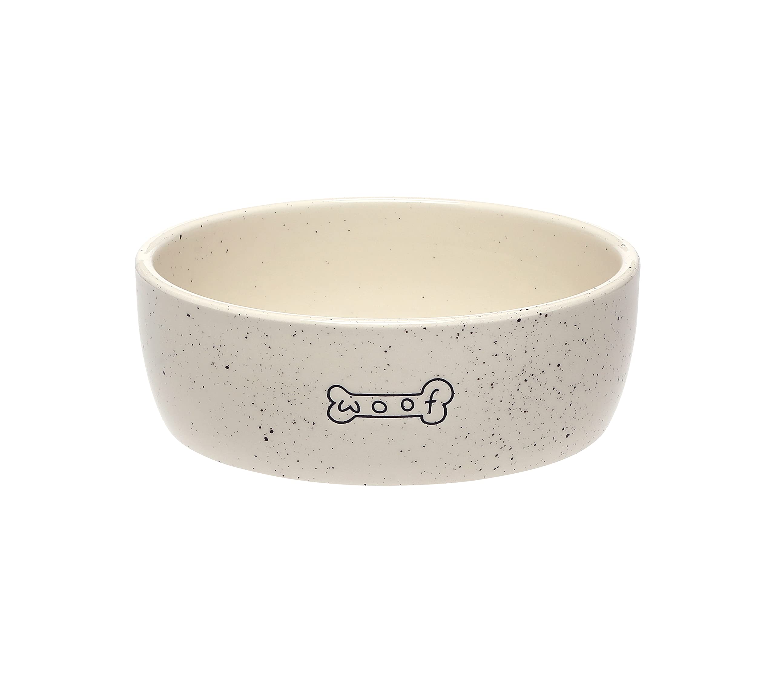 Bol Pearhead pour chien avec motif Woof tacheté, design élégant.