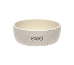 Bol Pearhead pour chien avec motif Woof tacheté, design élégant.