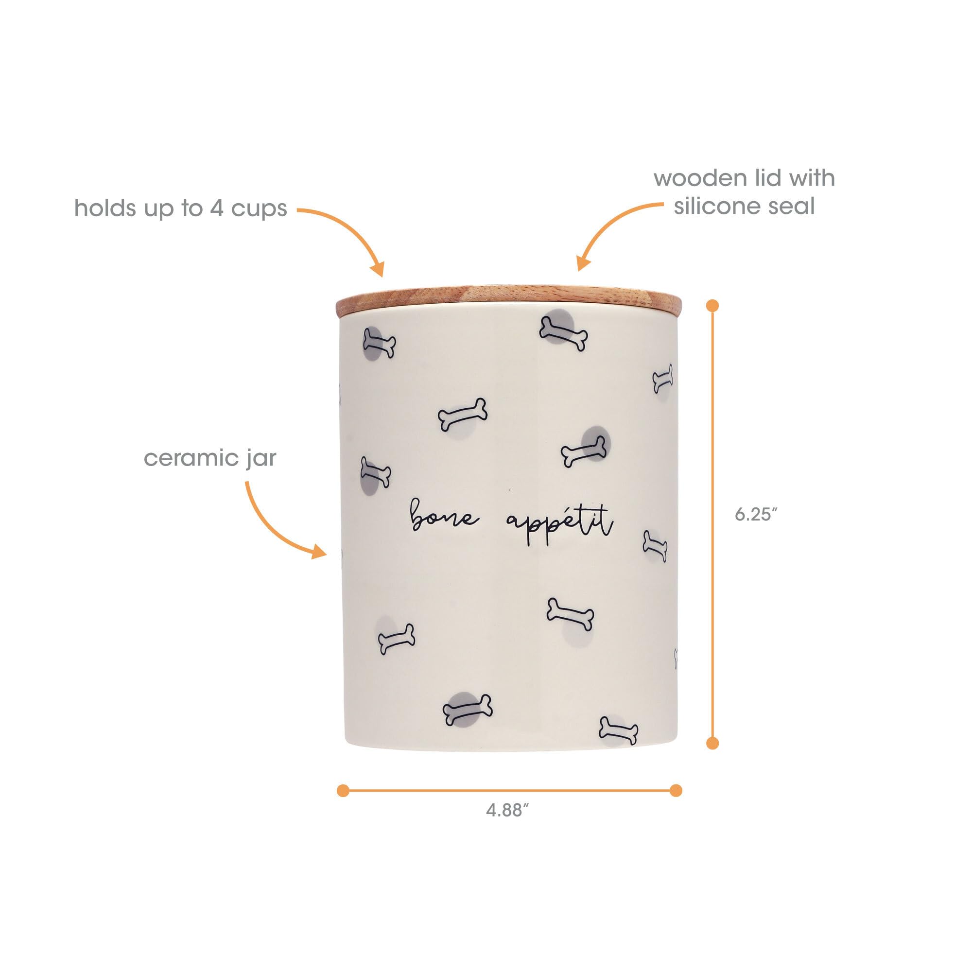 Jarre Pearhead Bone Appétit, capacité 4 tasses, idéal pour récompenses quotidiennes.