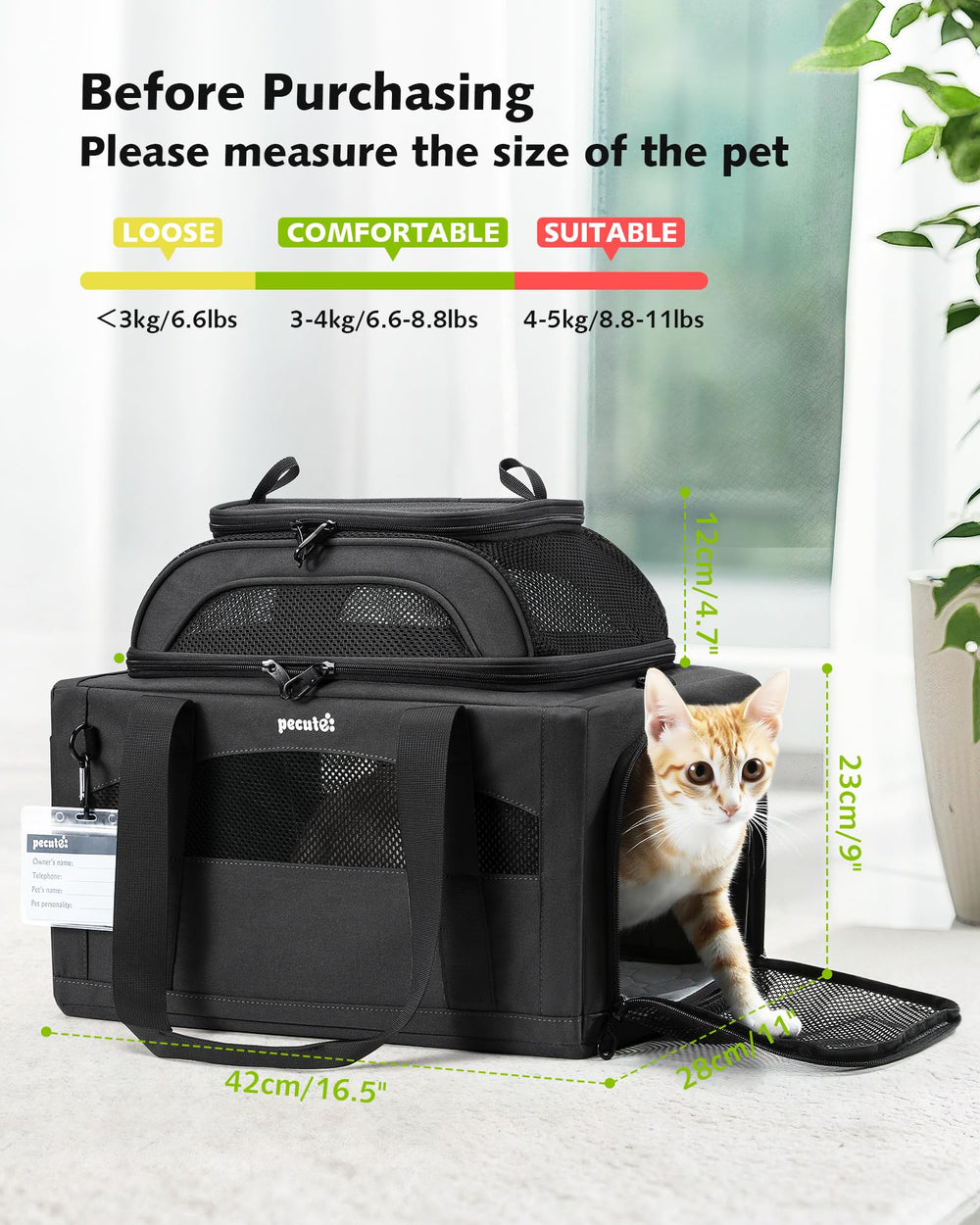 Pecute Expandable Carrier: interior amplio para movilidad cómoda de tu mascota
