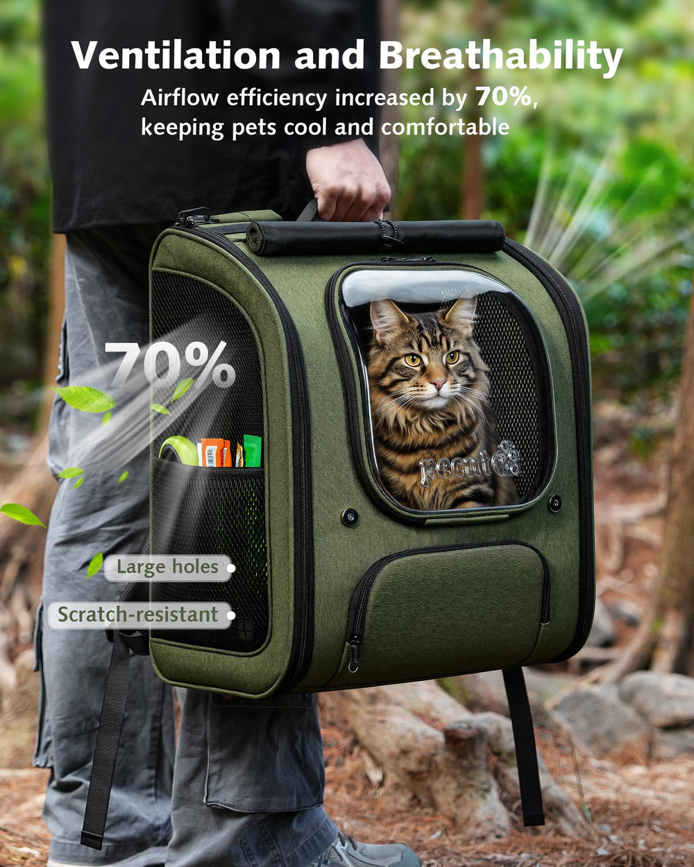 Pecute Mochila gato, dimensiones 38×28×48 cm para mascotas