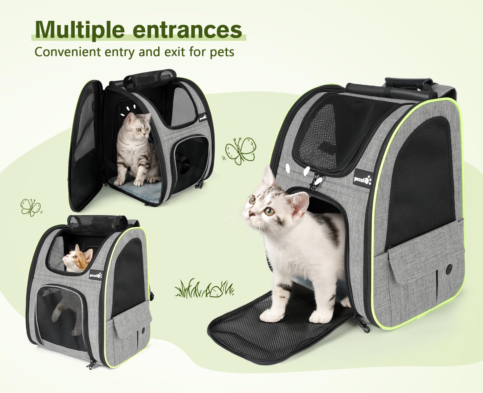 Pecute Bolsillos laterales para snacks y accesorios de viaje.