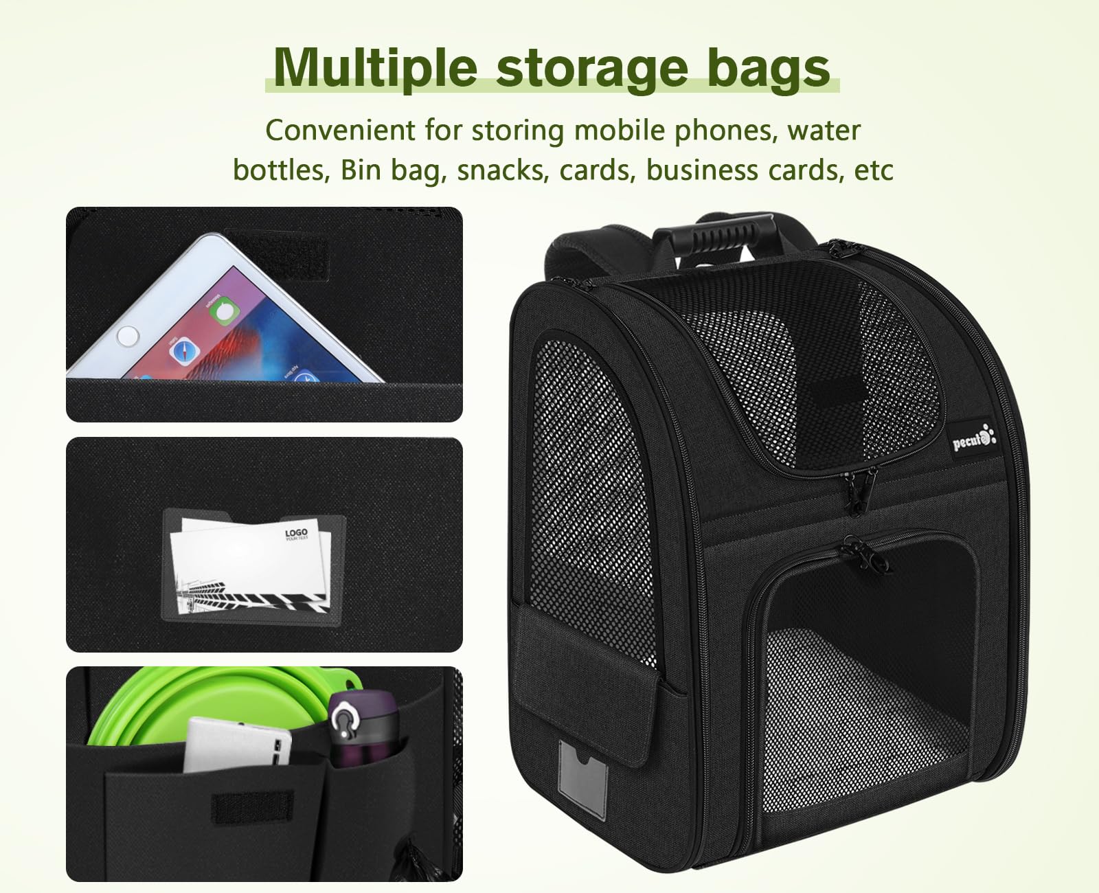 Pecute mochila para viajes, senderismo y camping con mascotas pequeñas.