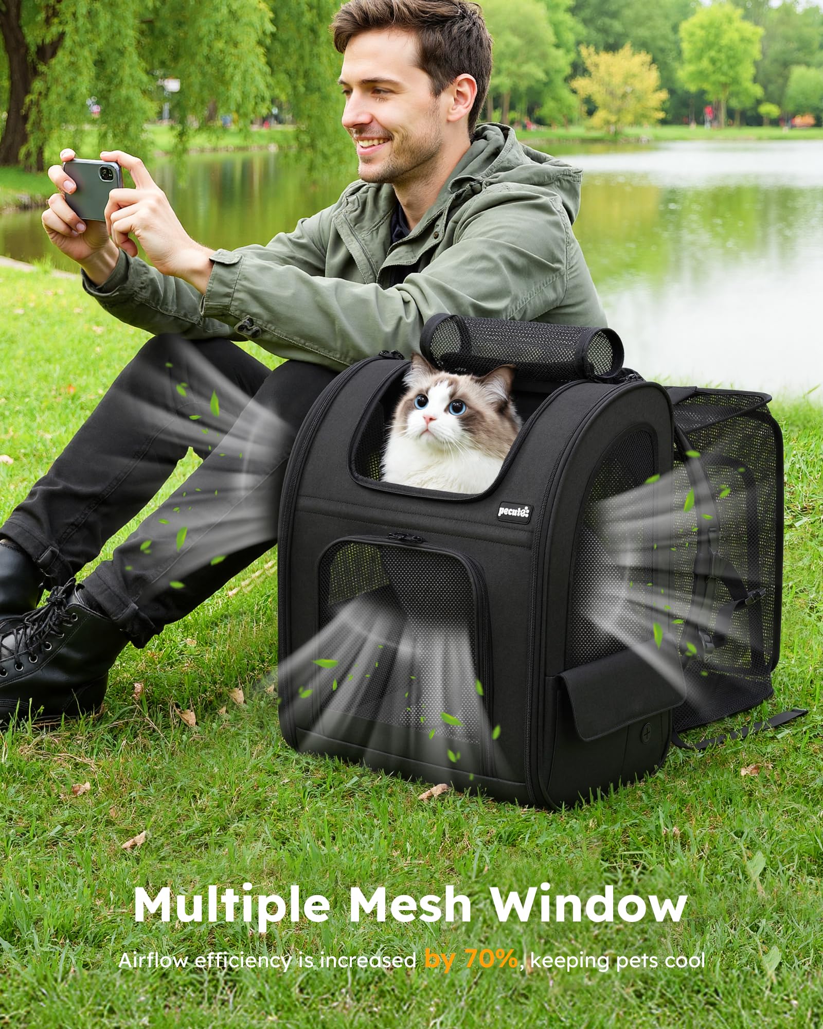 Pecute Mochila gato cierres con bloqueo y gancho de seguridad.