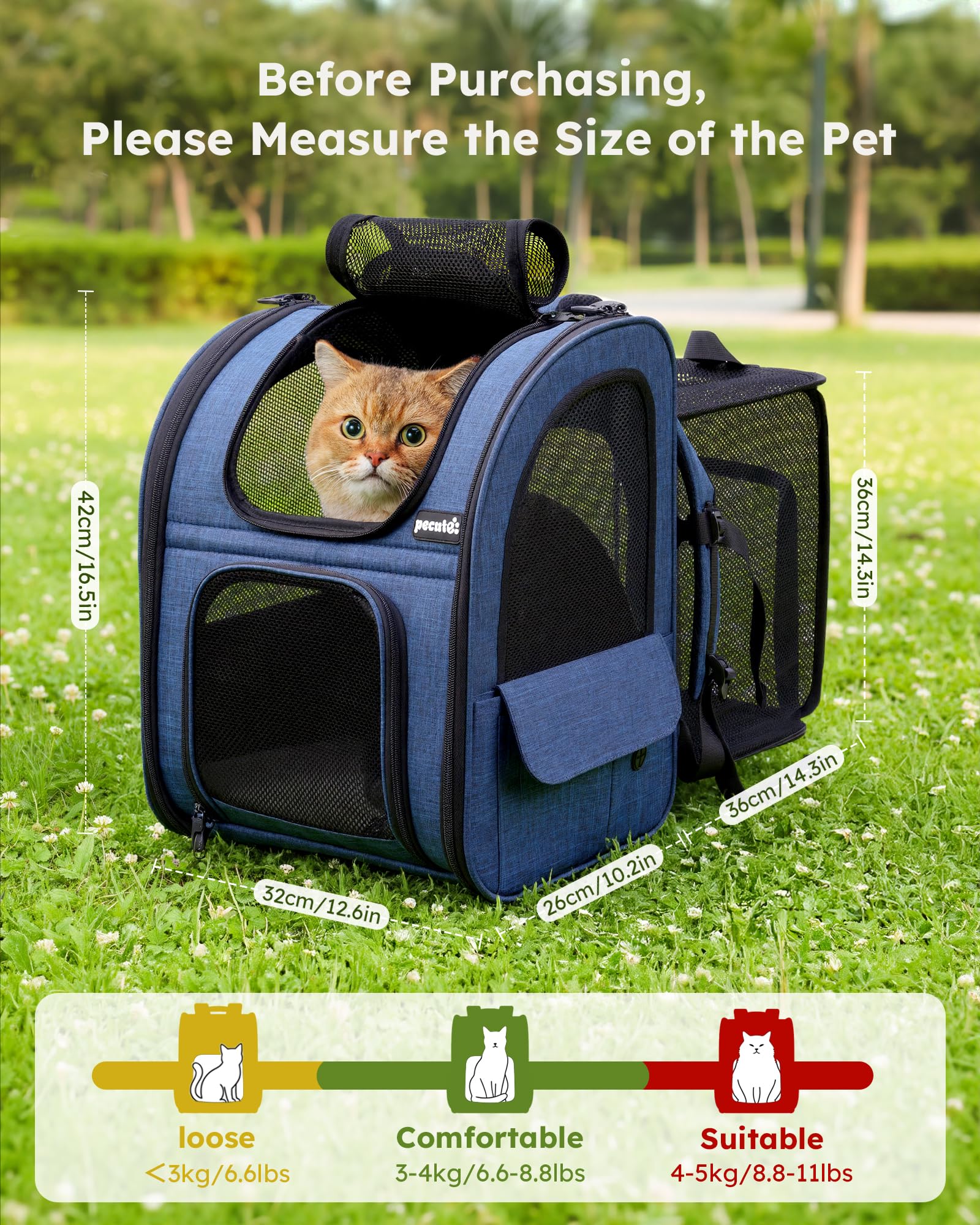Pecute Mochila Gato Oxford impermeable y resistente para uso diario