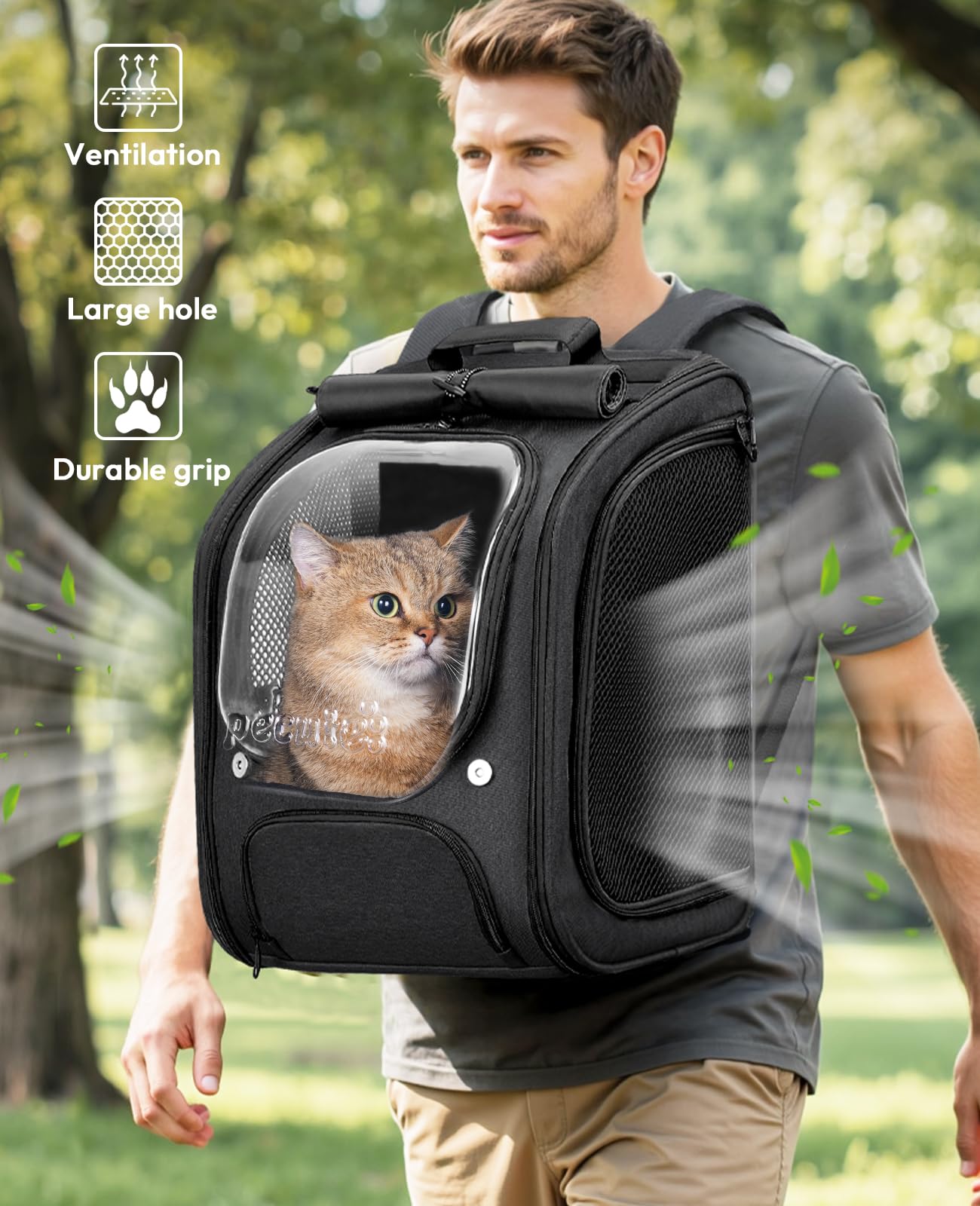 Pecute Mochila gato respaldo ergonómico 3D para mayor comodidad y soporte.