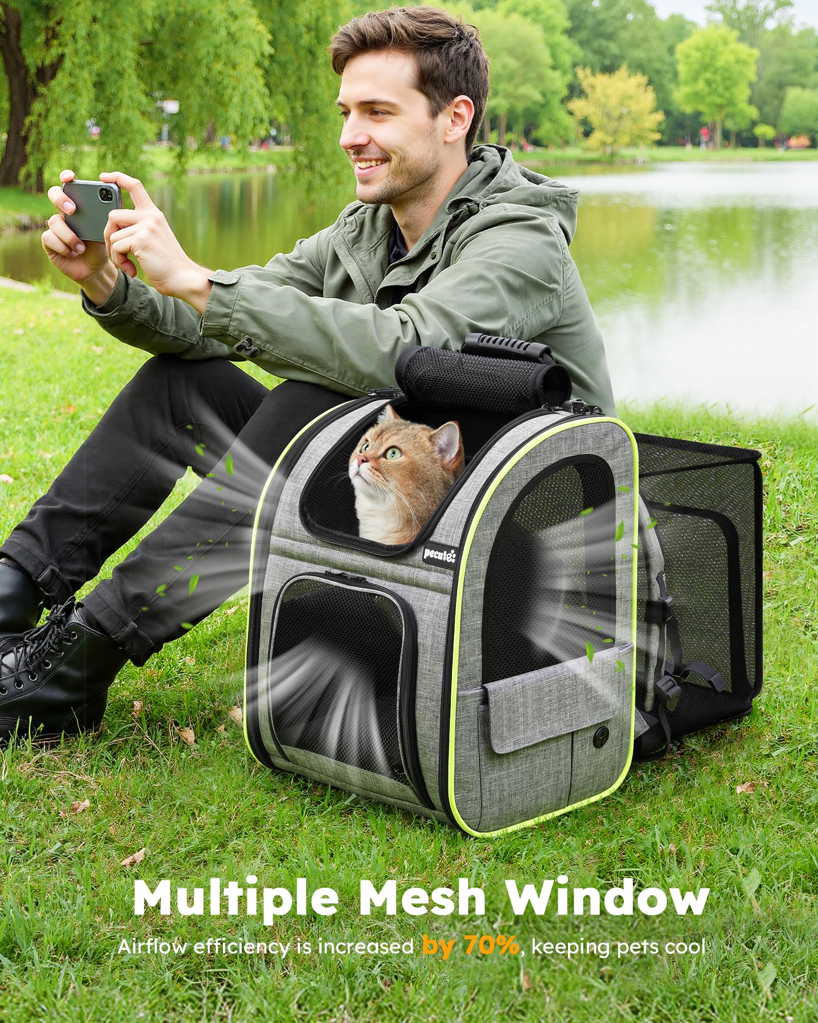 Pecute Mochila con bolsillos laterales para almacenar comida y suministros.