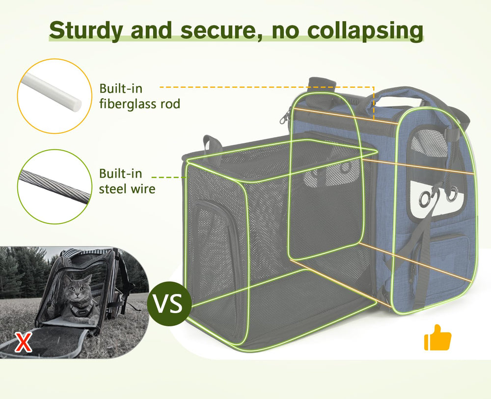 Mochila Pecute expandible en dorso, mayor espacio para la mascota durante caminatas