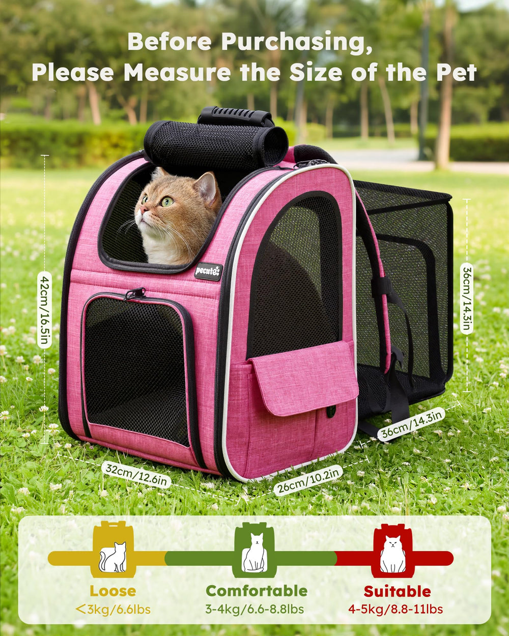 Pecute Mochila: ideal para viajes, senderismo o camping con mascotas pequeñas.