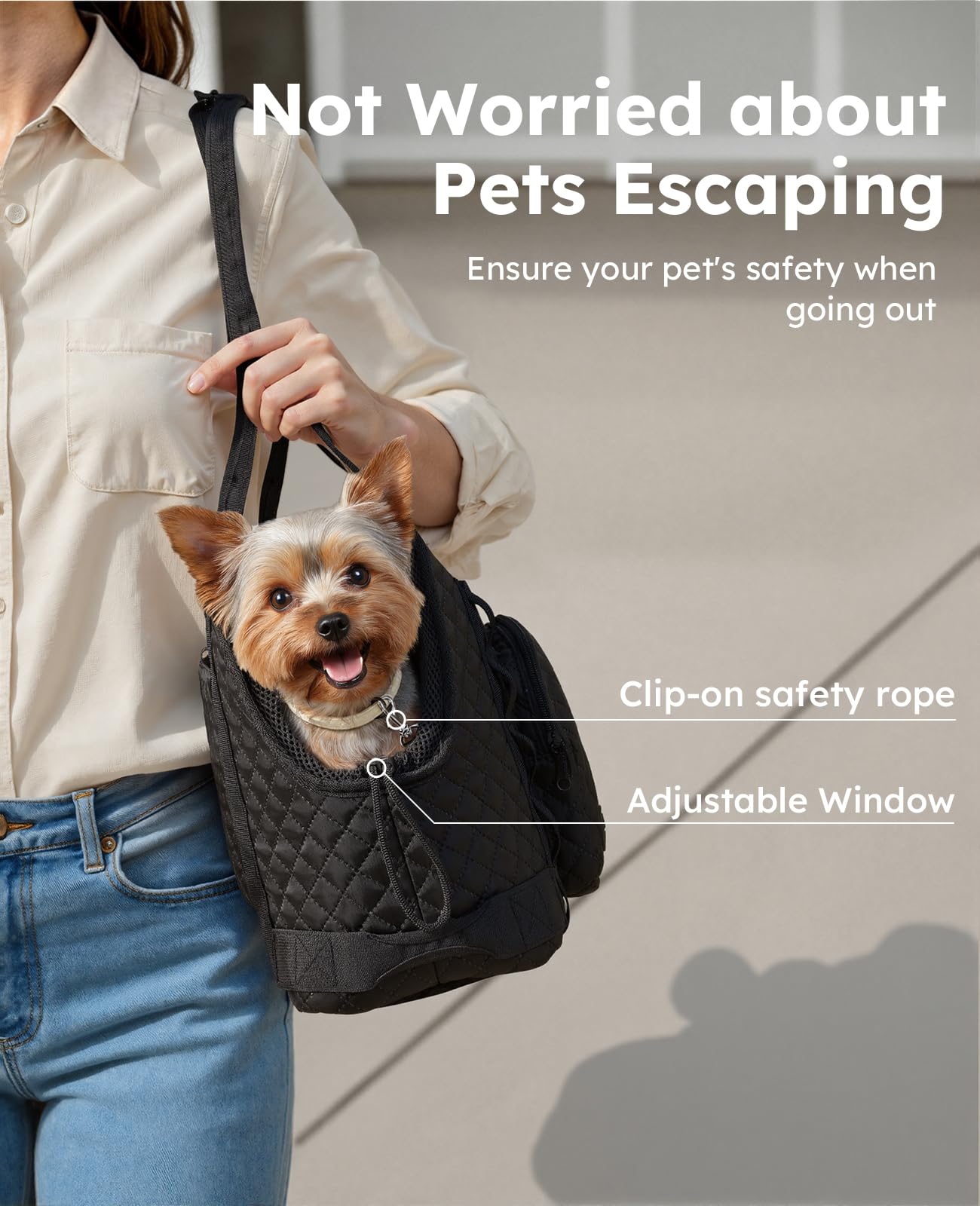 Portador de perro Pecute con cordón de seguridad para evitar escapes