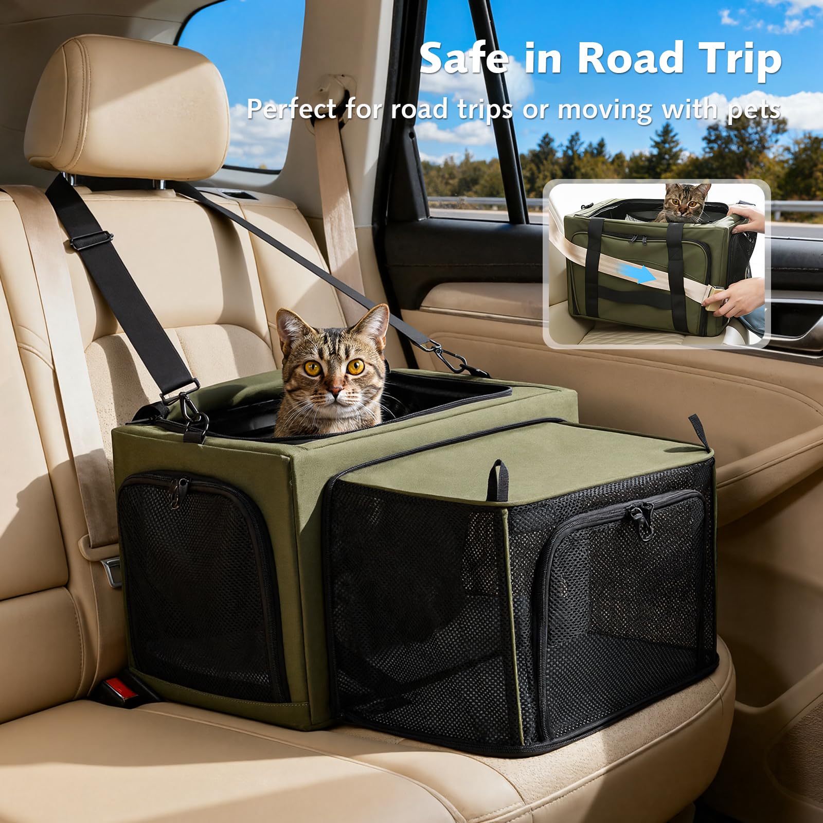 Pecute transportín para gato con cinturón interior ajustable