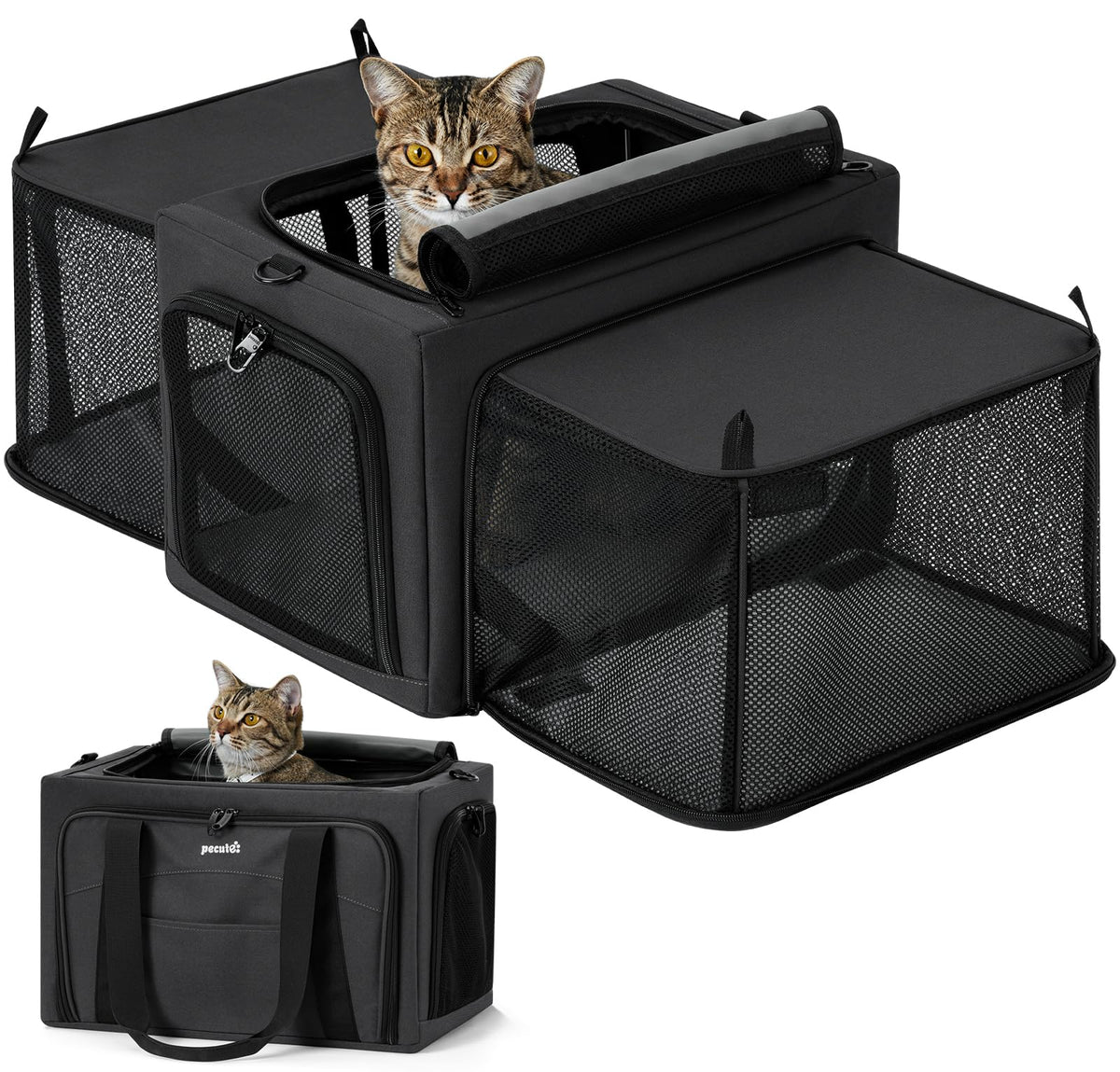 Transportín expandible Pecute para gato con doble lado y mayor libertad de movimiento