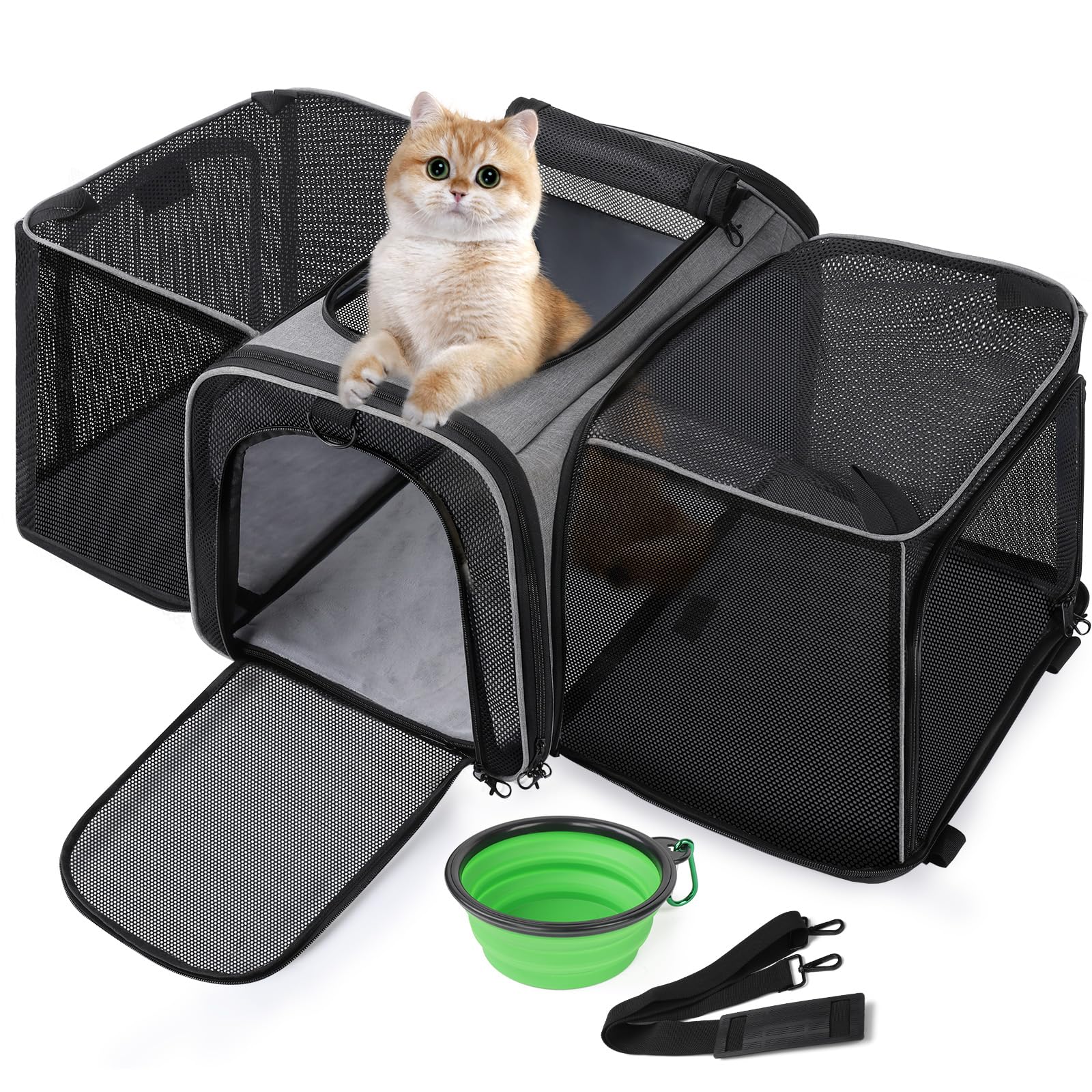 Pecute transportín expandible con malla aireada para gatos, buena ventilación.