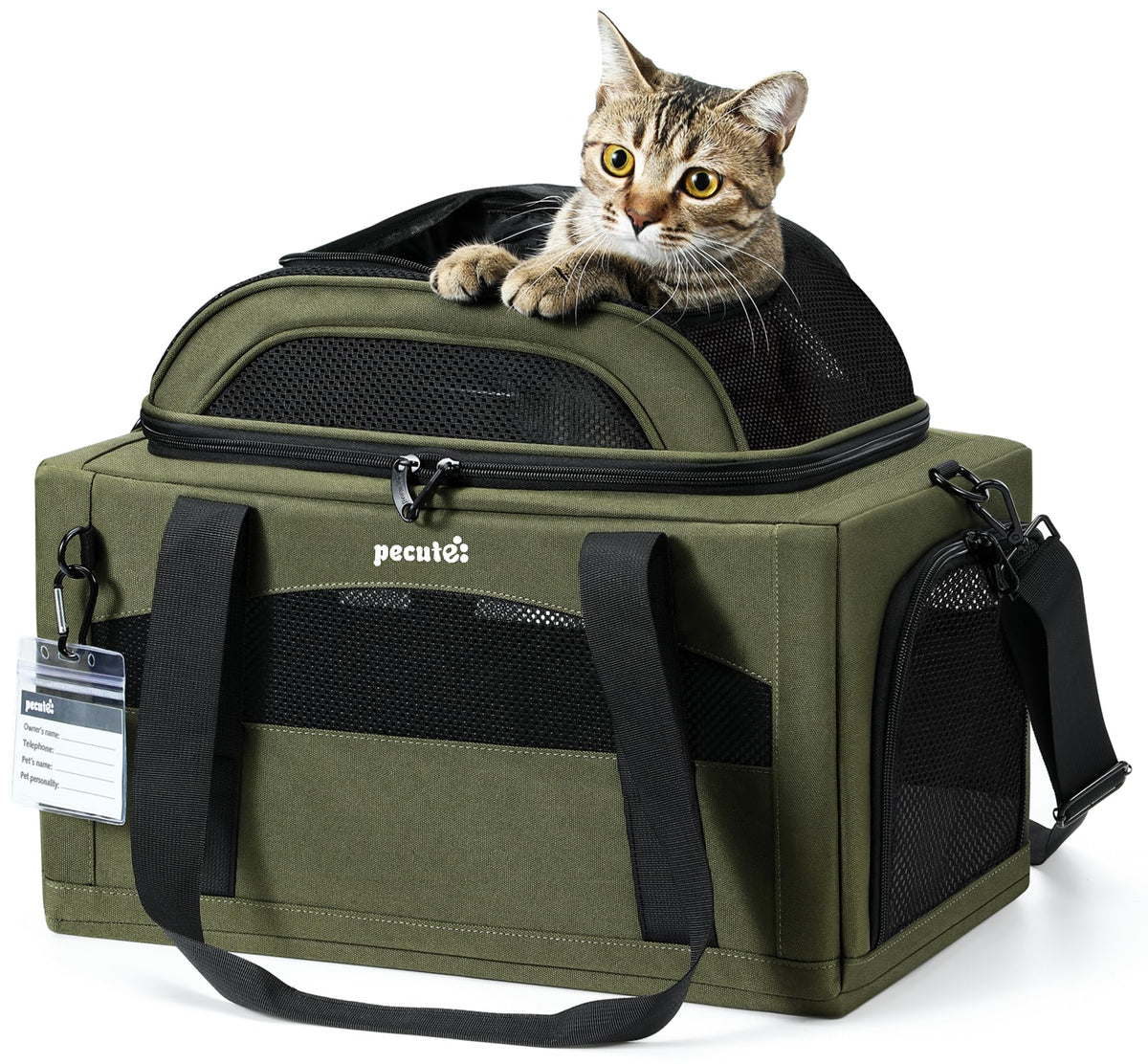 Transportín Pecute expandible para mascotas apto para aerolíneas y debajo del asiento.