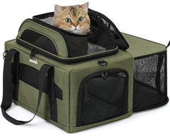 Pecute transportín expandible Oliva, ideal para perros pequeños en viaje.