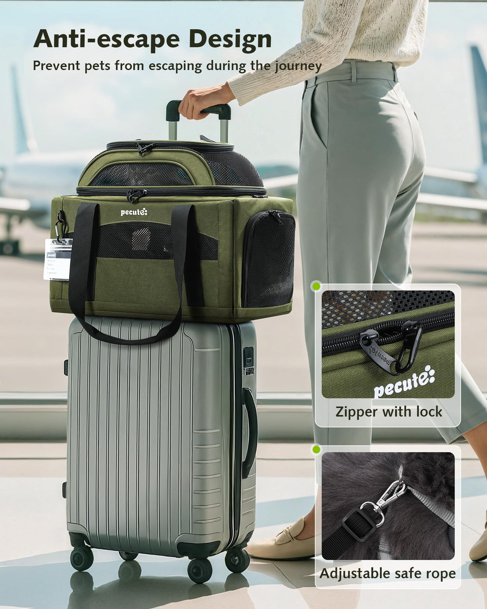 Pecute transportín incluye almohadilla reutilizable para orina.