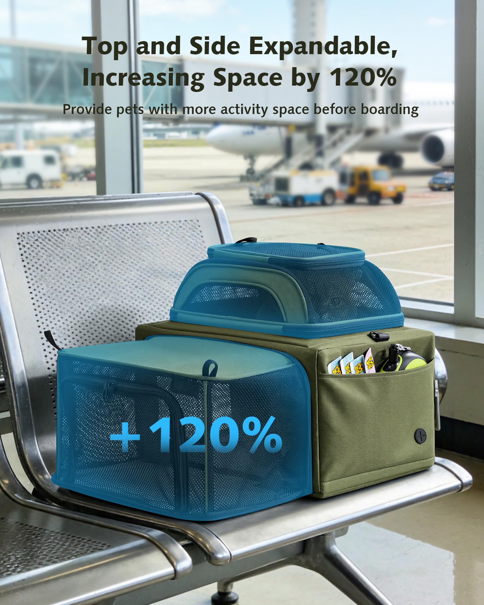 Pecute transportín con malla ventilación, aire fresco durante el viaje.