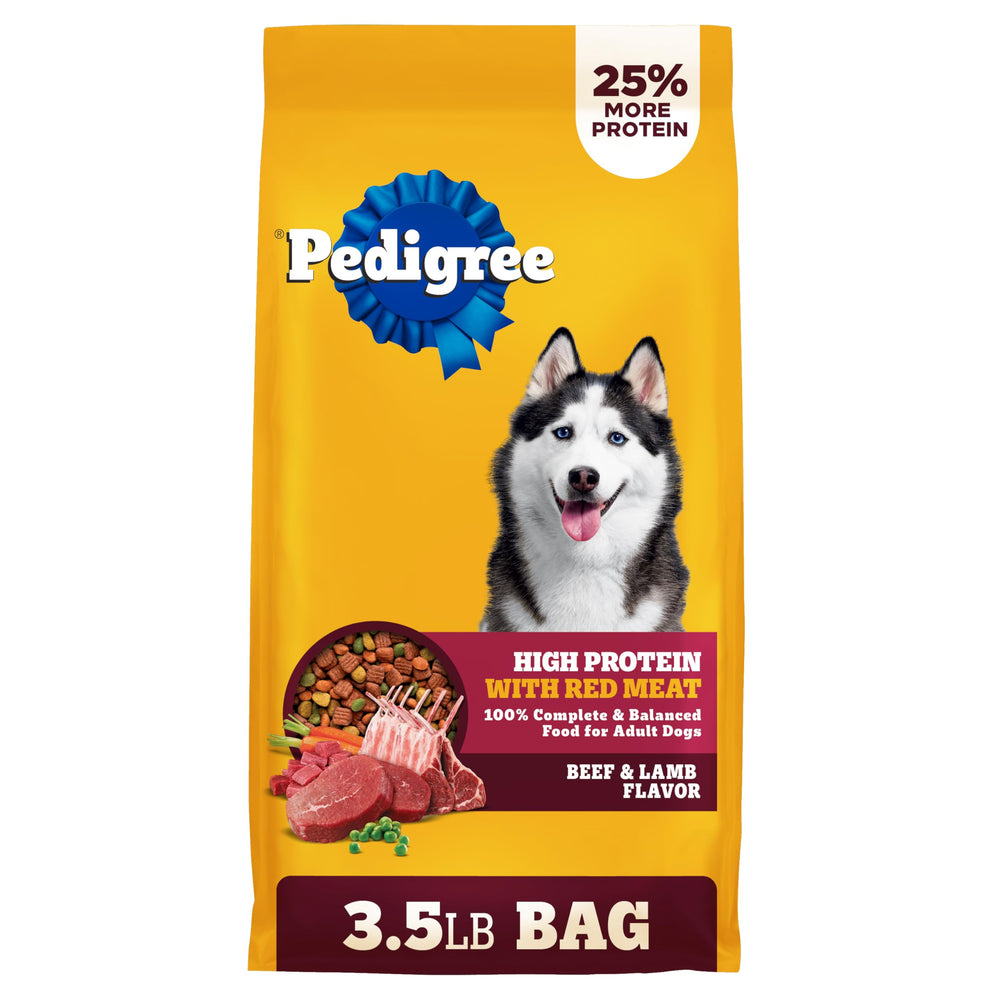 Pedigree alimento seco para perro adulto, carne real y alta proteína.