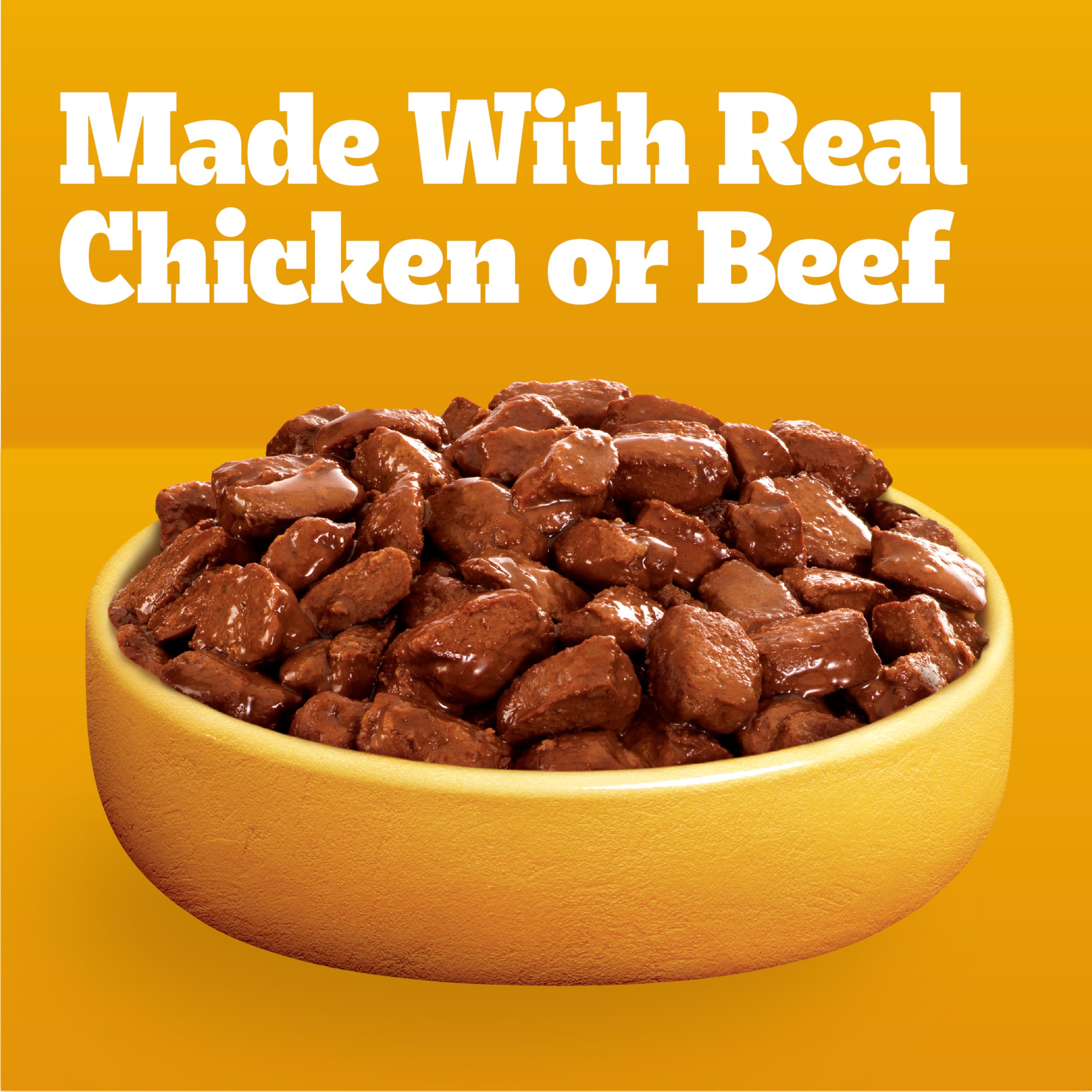 Steam cooked texture of Pedigree Choice Cuts in Gravy highlights tenderness.