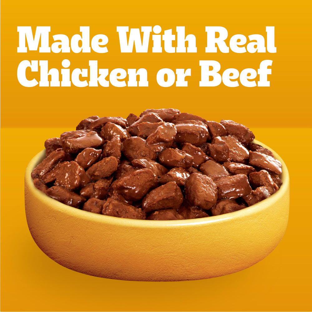 Steam cooked texture of Pedigree Choice Cuts in Gravy highlights tenderness.