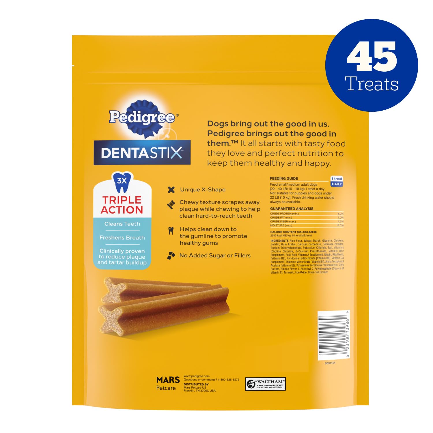 Uso diario de Pedigree Dentastix para higiene oral constante.