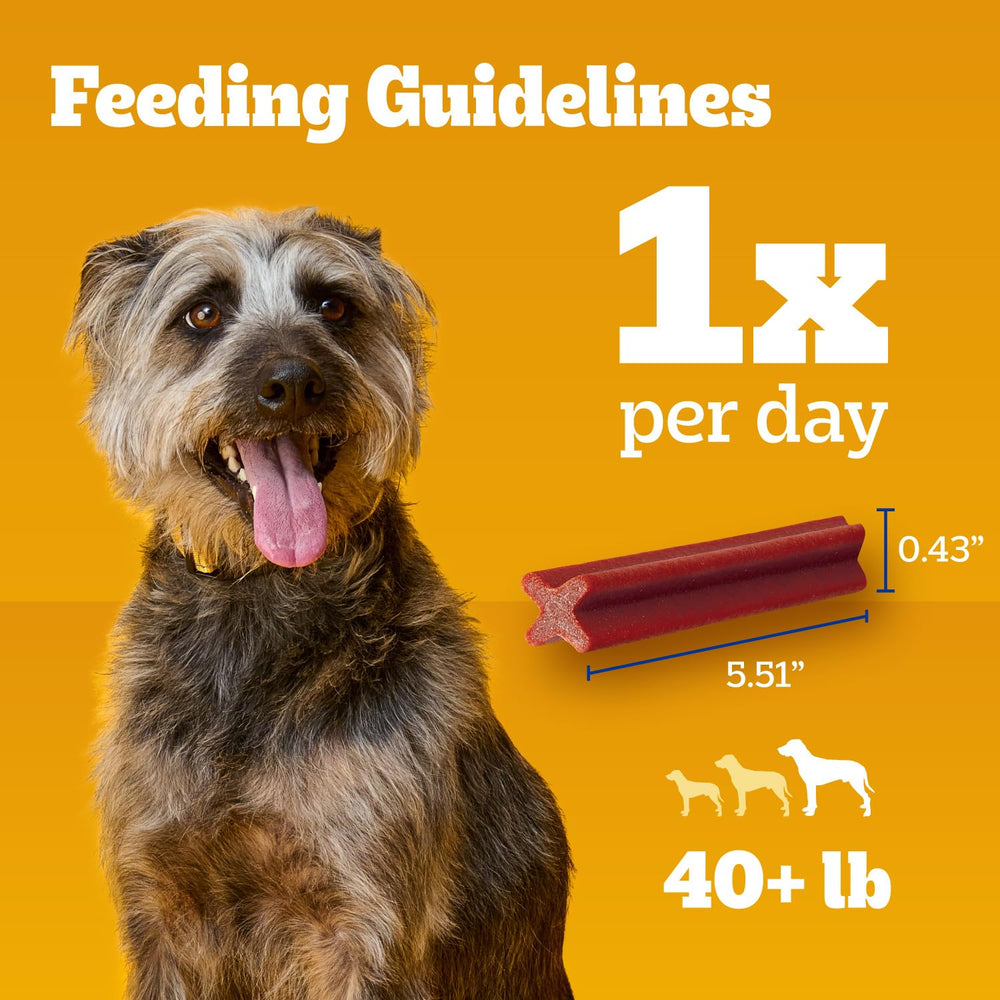 Pedigree Dentastix large-breed bag side information label.