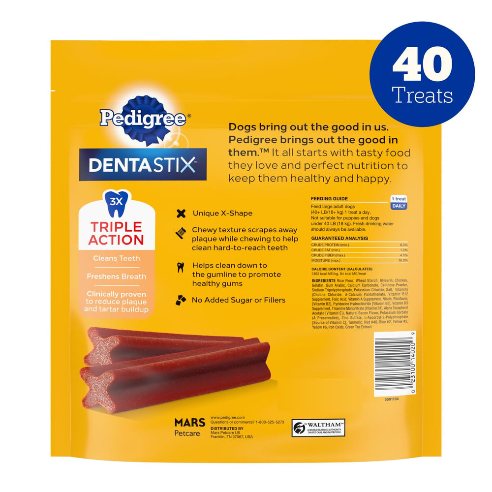 Pedigree Dentastix large-breed breath care benefit in use.