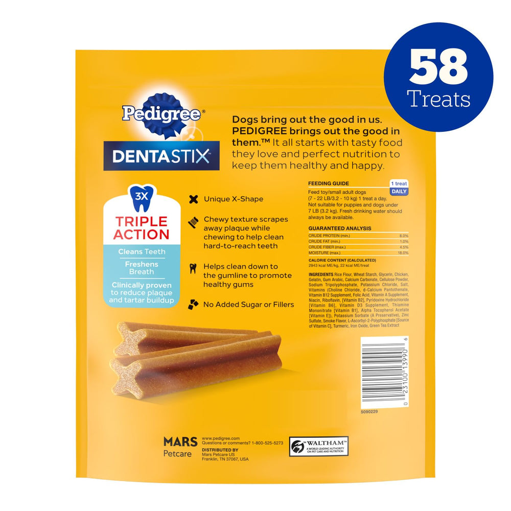 Pedigree Dentastix 58 premios: paquete de 14 onzas para perros pequeños.