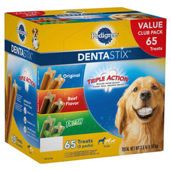 Pedigree Dentastix: paquete de 65 piezas, ayuda a mantener la higiene bucal y aliento fresco.