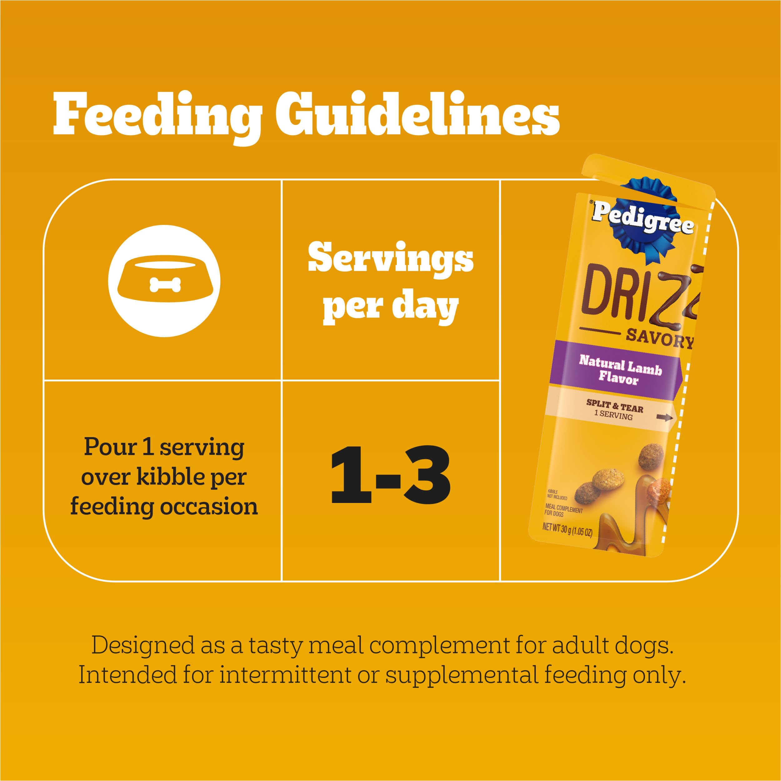 Pedigree Drizzlers, envase doble porción para servir una vez y guardar otra.