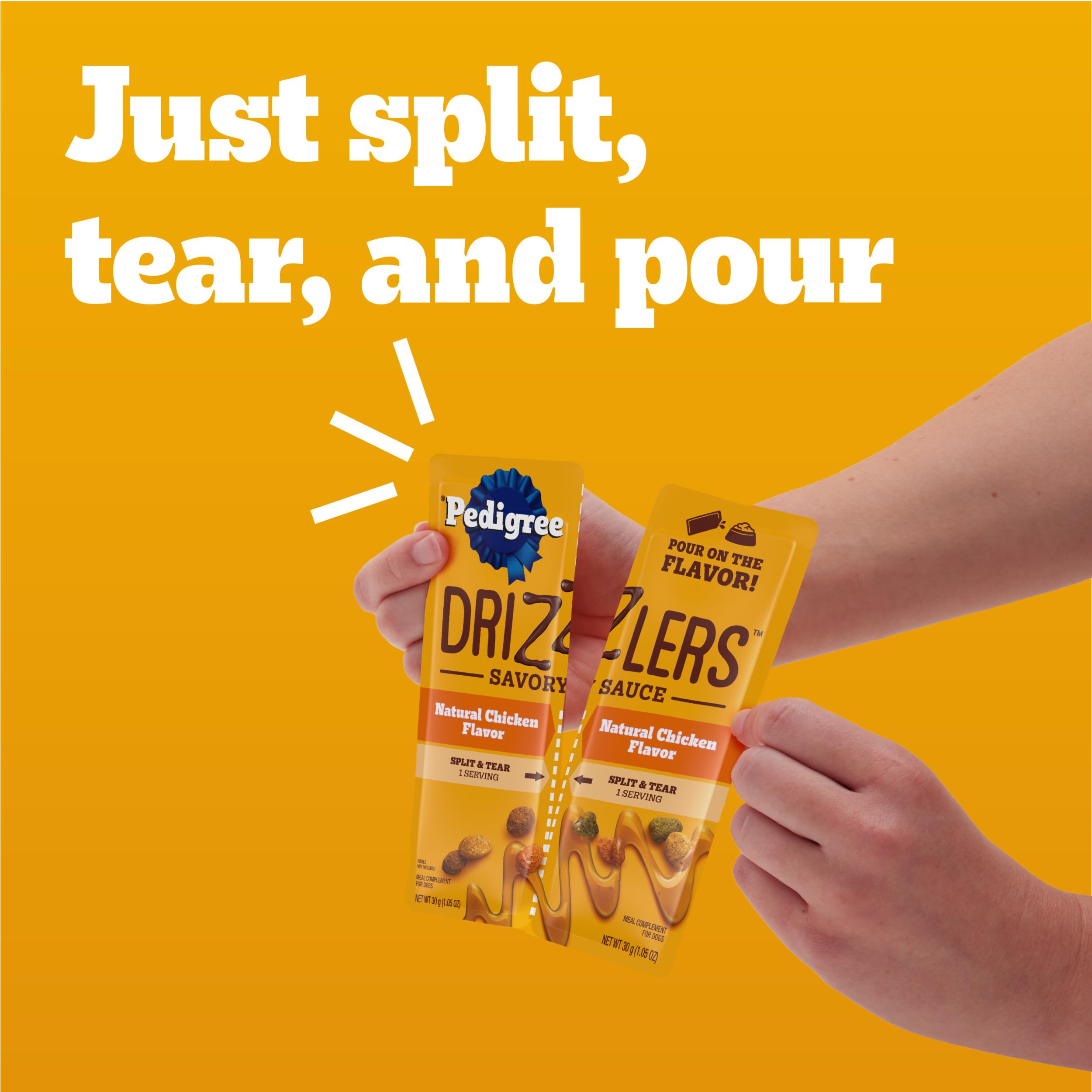 Pedigree Drizzlers rocía kibble crujiente con salsa sabrosa