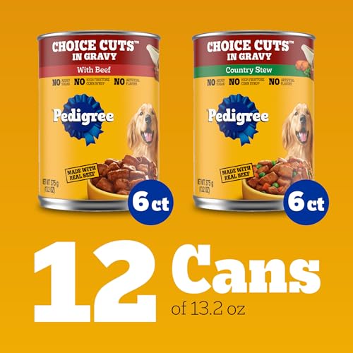 Pedigree: cortes en salsa, lata cerrada, fácil de almacenar y servir.