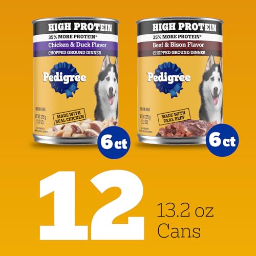 Pedigree lata res y bisonte: proteína de calidad para perros adultos.