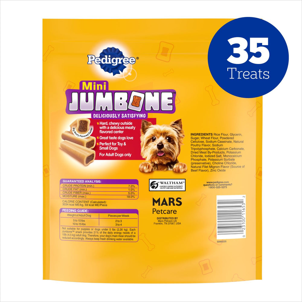 Pedigree Mini Jumbone, bocado sabroso para perros de 5 a 15 libras.